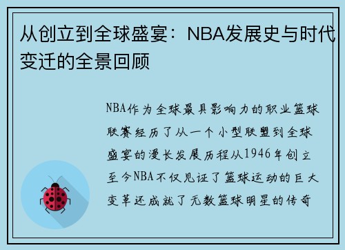 从创立到全球盛宴：NBA发展史与时代变迁的全景回顾